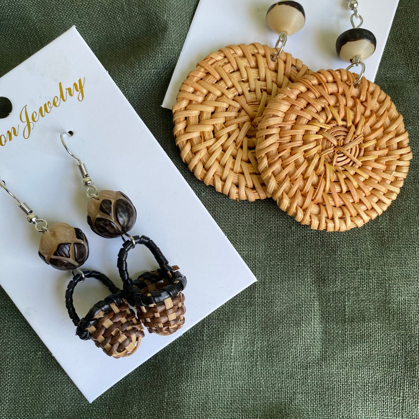 Awhina Basket Woven Rattan Drop Earrings