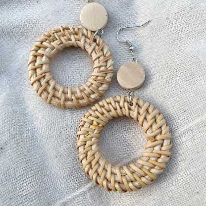 Anahera Round Woven Rattan Drop Earrings