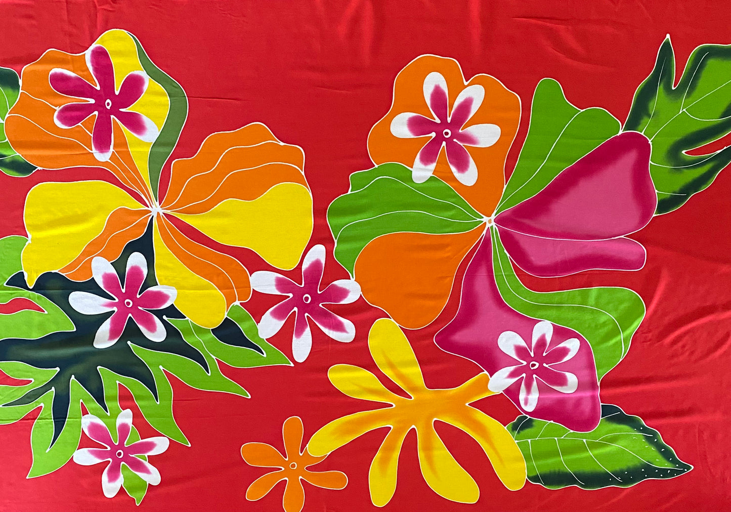 2m Red Ie Lavalava Women's Pareu Floral Sarong Beach Tropical Cover Up Size L Rayon