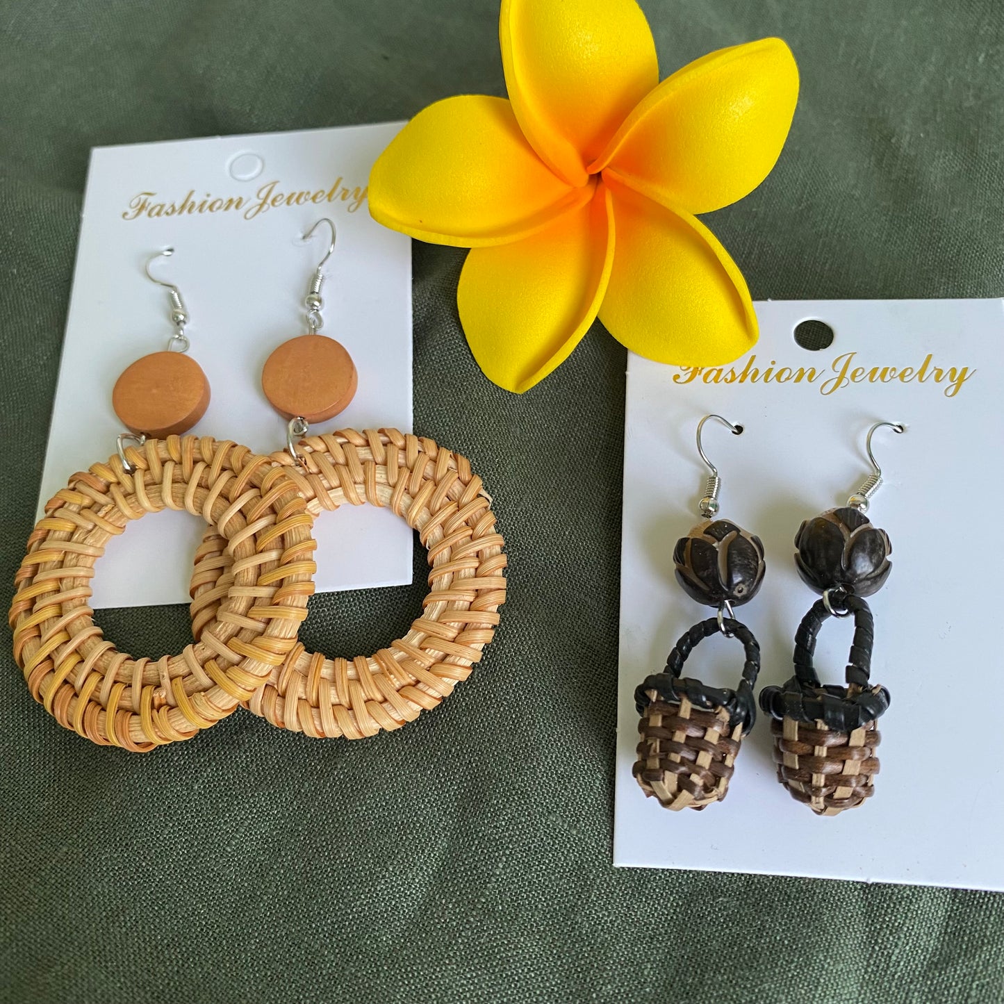 Awhina Basket Woven Rattan Drop Earrings