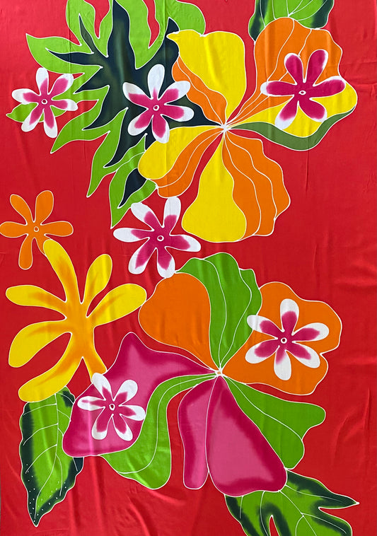 2m Red Ie Lavalava Women's Pareu Floral Sarong Beach Tropical Cover Up Size L Rayon