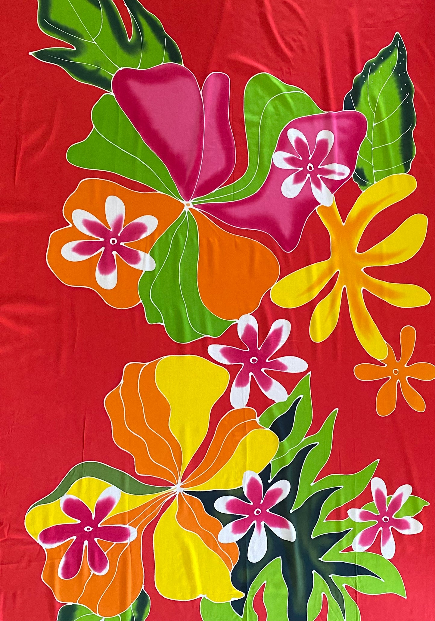 2m Red Ie Lavalava Women's Pareu Floral Sarong Beach Tropical Cover Up Size L Rayon