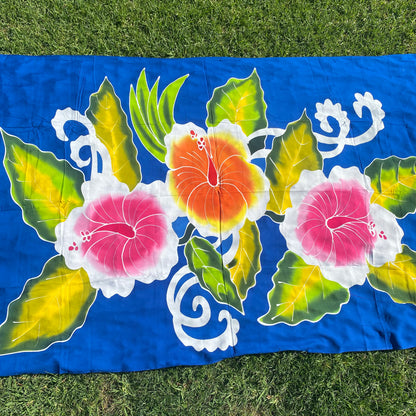 2m Ie Lavalava Women's Blue Hibiscus Pareu Floral Sarong Beach Tropical Cover Up Size L Rayon