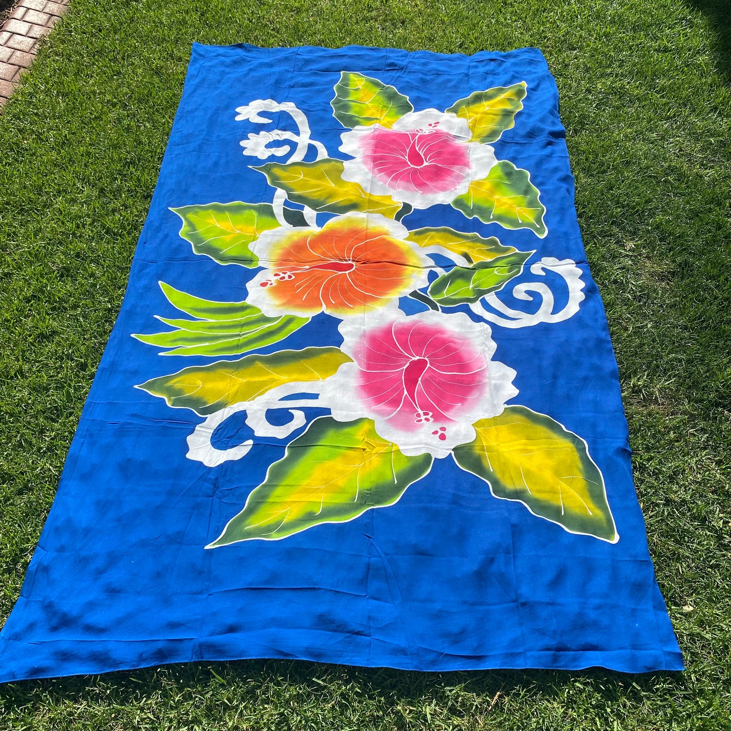 2m Ie Lavalava Women's Blue Hibiscus Pareu Floral Sarong Beach Tropical Cover Up Size L Rayon