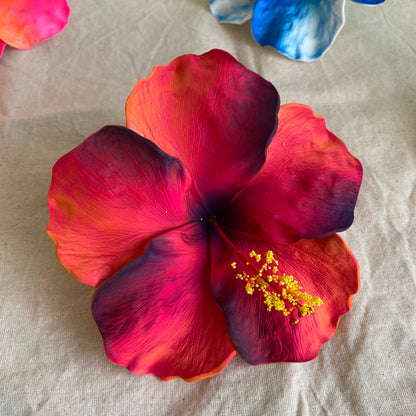 XXL Hand-painted Hibiscus Polynesian Sei Artificial Foam Hair Flowers 13cm