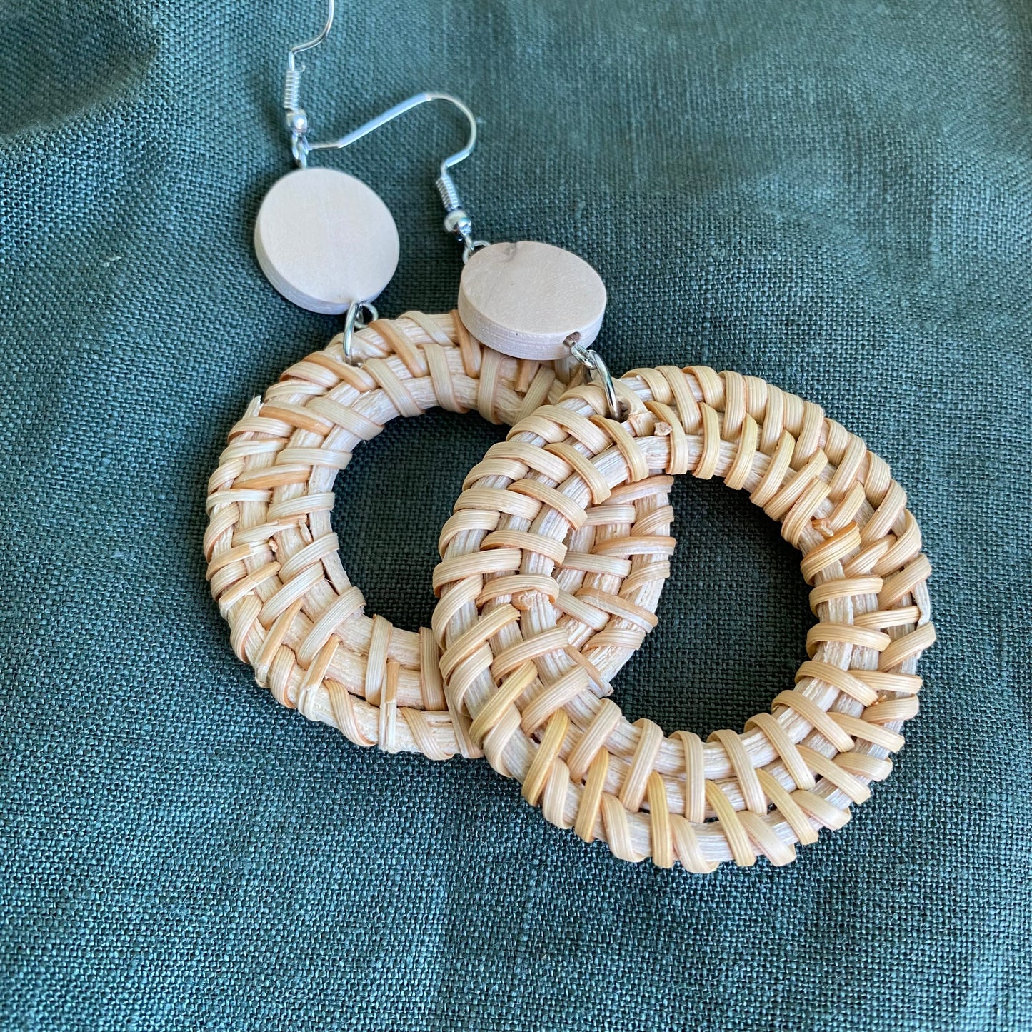 Anahera Round Woven Rattan Drop Earrings