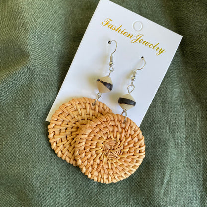 Keilani Round Woven Rattan Drop Earrings