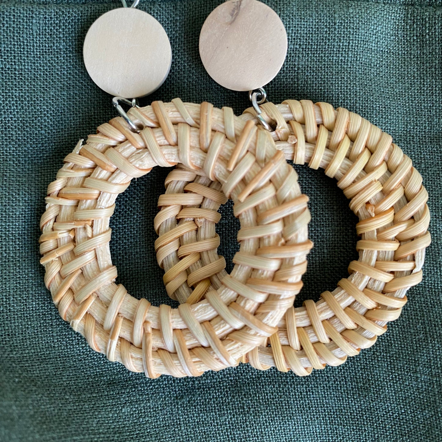 Anahera Round Woven Rattan Drop Earrings