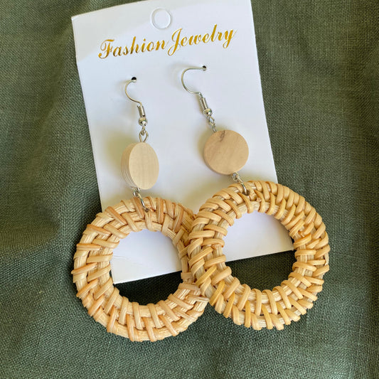 Anahera Round Woven Rattan Drop Earrings