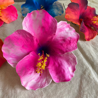 XXL Hand-painted Hibiscus Polynesian Sei Artificial Foam Hair Flowers 13cm