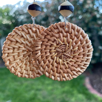 Keilani Round Woven Rattan Drop Earrings