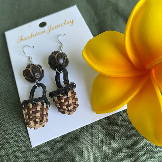 Awhina Basket Woven Rattan Drop Earrings