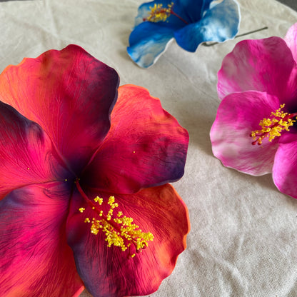 XXL Hand-painted Hibiscus Polynesian Sei Artificial Foam Hair Flowers 13cm