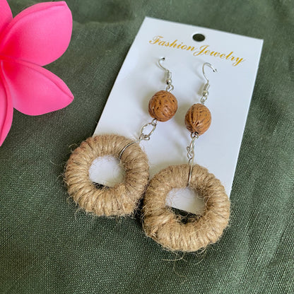 Lanah Jute Woven Rattan Drop Earrings