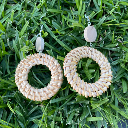 Anahera Round Woven Rattan Drop Earrings