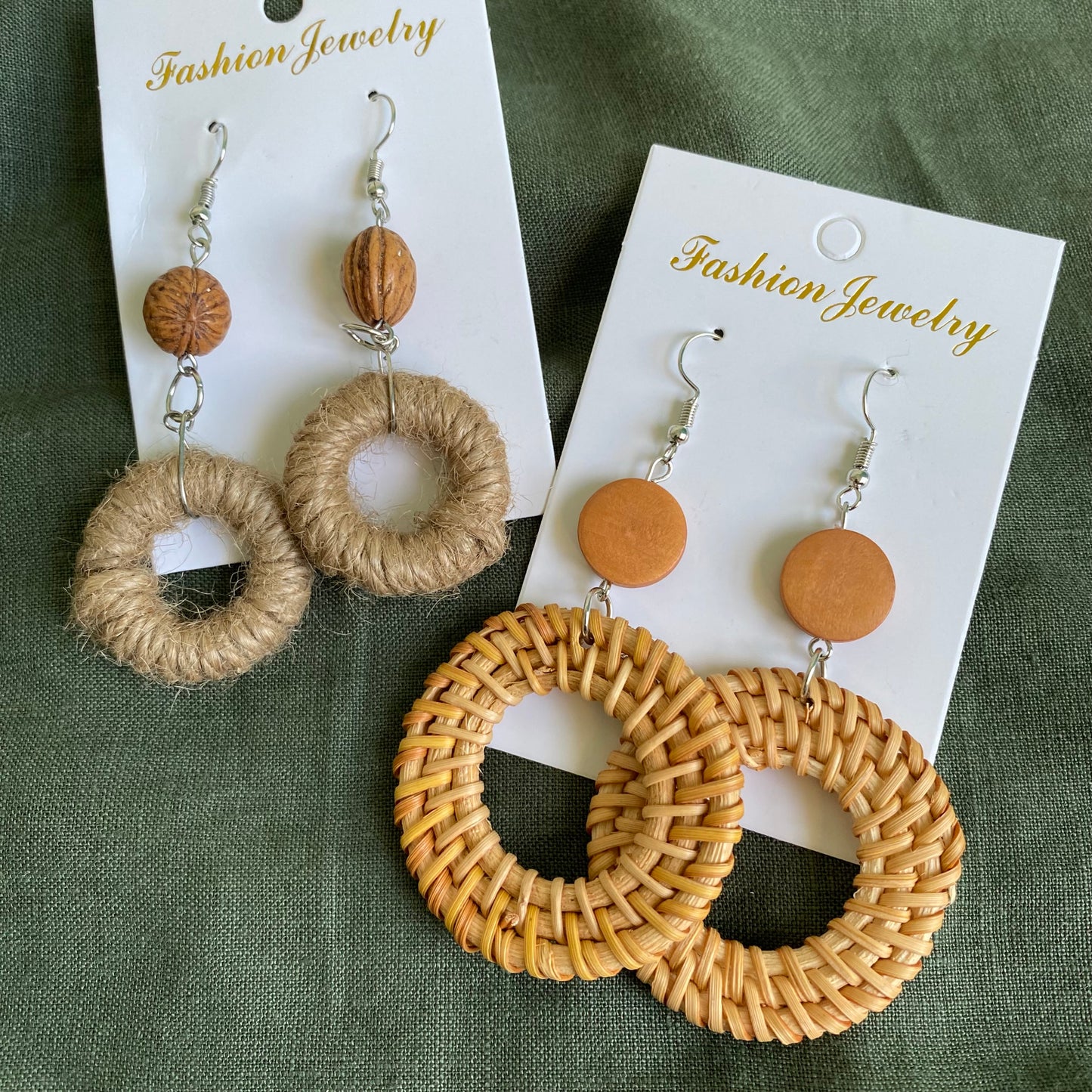 Lanah Jute Woven Rattan Drop Earrings