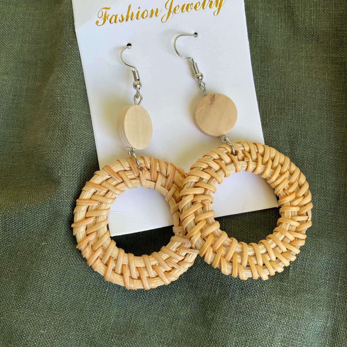 Anahera Round Woven Rattan Drop Earrings