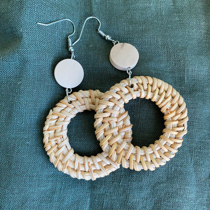 Anahera Round Woven Rattan Drop Earrings