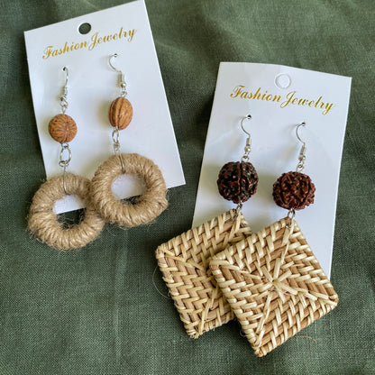 Lanah Jute Woven Rattan Drop Earrings