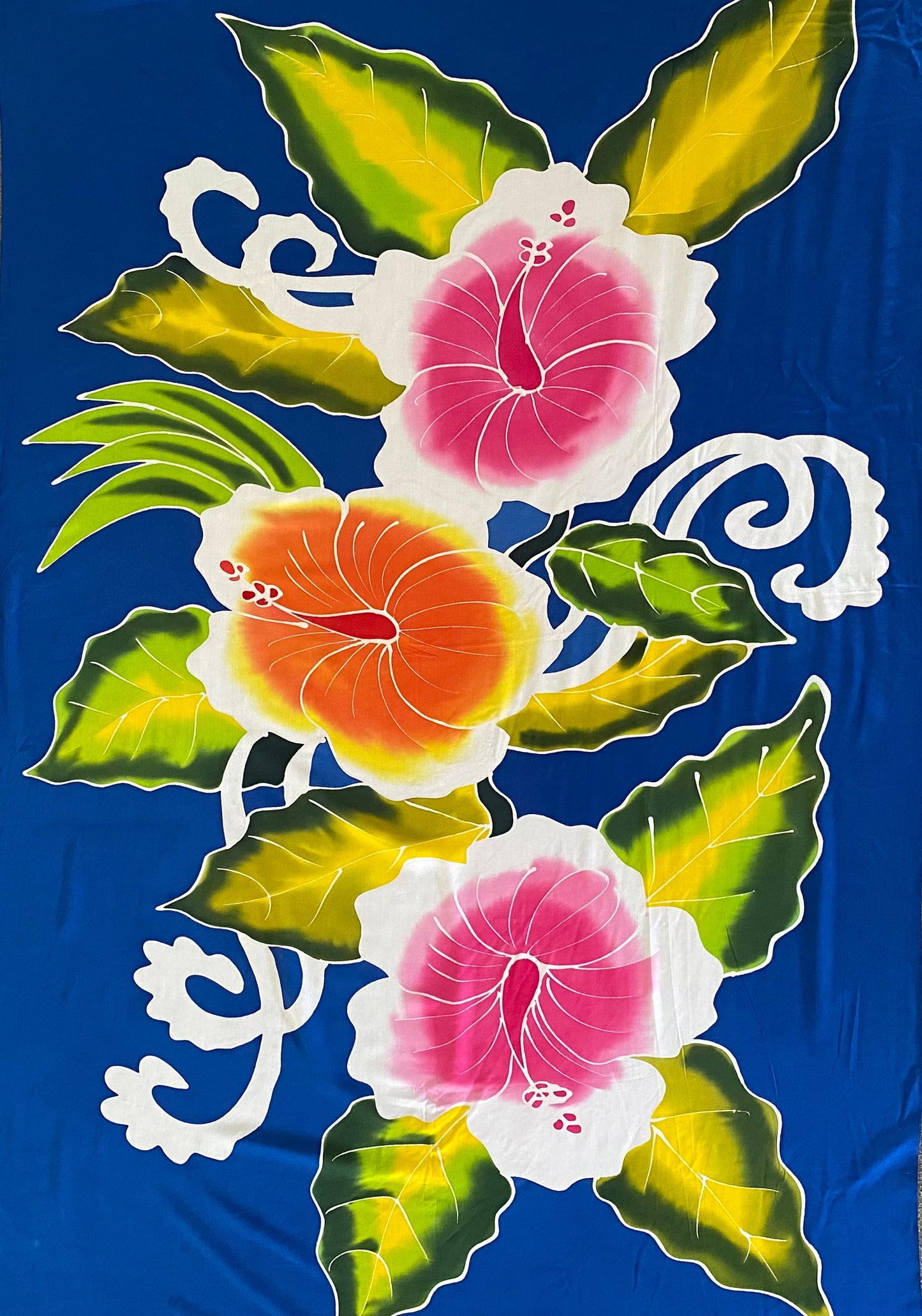 2m Ie Lavalava Women's Blue Hibiscus Pareu Floral Sarong Beach Tropical Cover Up Size L Rayon